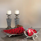 Creative Scents Schonwerk Silver Pillar Candle Holder Set of 2 - Crackled Mosaic Design - Centerpiece Table Decoration - Coffee Table Decor - Decoration Centerpiece for Living/Dining Room - Best Gift - Image 2