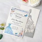 5.12 x7.28 inch 50PCS Silver Glitter Quinceanera Invitations Kit Laser Cut Hollow Girl Princess Pocket with Envelopes Invitations for Quinceanera Bridal Shower Invite - Image 4