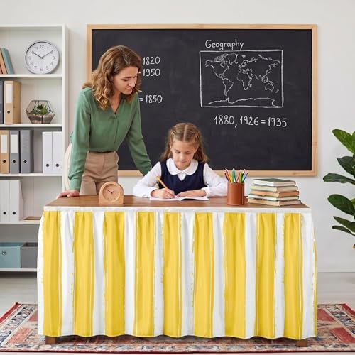 Sanwarm Table Skirt, 29" x 108", for Rectangular & Round Desk Boho Striped - Image 3