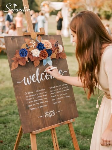 Serwalin Burnt Orange & Navy Artificial Flowers,Fall Flowers for Wedding - Image 4