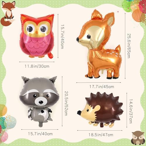 Woodland Animal Balloons, 8 Pcs Large Cute Forest Animal Foil Balloons, Deer Fox Squirrel Rabbit Balloons for Woodland Themed Party Camping Birthday Baby Shower Gender Reveal (Pack of 3) - Image 3