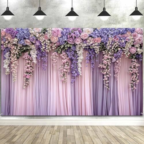 10x10ft Purple Flower Wedding Photography Backdrop Lavender Floral Wedding Bridal Photography Backdrop Anniversary Birthday Baby Shower Girl Party Banner Photo Booth Props Background Wall Decor - Image 5