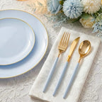 DaYammi 150Pcs Blue Plastic Plates with Gold Rim,Disposable Blue Party Plates Include 30 Dinner Plate,30 Salad Plate,30 Forks,30 Knives,30 Spoons,Fancy Disposable Platos for Party,Wedding,Baby Shower - Image 3