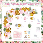 147 PCs Safari Baby Shower Decorations for Girl, Party Inspo Jungle Themed Baby Shower Décor Backdrop Balloon Garland Artificial Leaves Banner Tablecloth Cake Cupcake Topper Boxes Cutout Deer Pink - Image 5