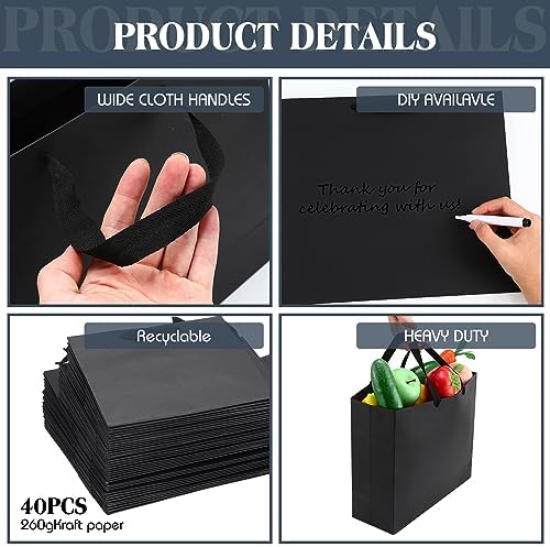 PerKoop 40 Pack Kraft Gift Bags with Handles 4 Sizes,Horizontal,Black - Image 3