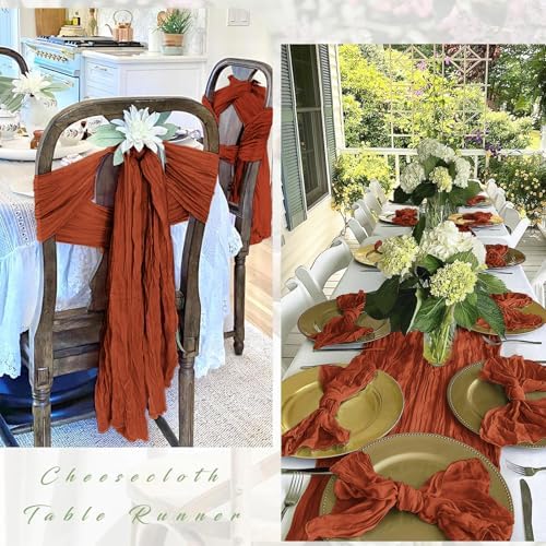 25 Pack Terracotta Cheesecloth Table Runner 17 x 108 Inch Gauze Table Runner Fabric Semi Sheer Cheese Cloth Table Runner Bulk for Rustic Romantic Wedding Baby Shower Table Decoration - Image 3