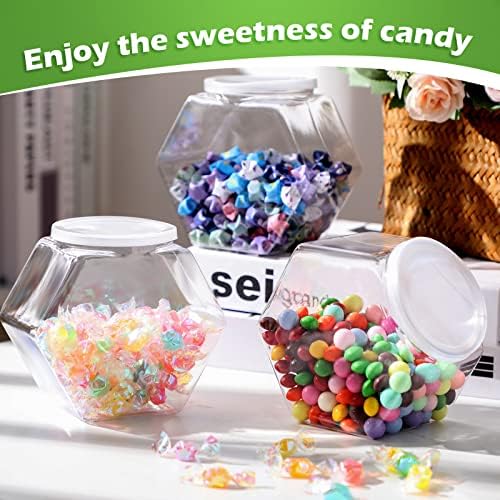 Hoolerry 12 Pcs Plastic Candy Jar with Scoops Set include 6 Hexagon Cookie Jars with Lid for Candy Buffet and 6 Candy Scoops 73 oz Large Storage Jar Clear Food Storage Canisters Kitchen Countertop Jar - Image 5