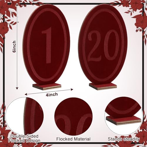 Yookeer 20 Pcs Wedding Table Numbers, Velvet Stand, Burgundy, 1-20 - Image 2