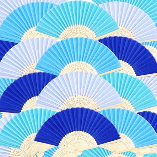 Blulu 40 Pcs Blue Hand Fans Bulk Folding Bamboo Silk Foldable Handheld Fan for Women DIY Line Dance Clapping Popping Wedding Bridal Shower Baby Shower Birthday Party Favors Gift Decoration by Blulu