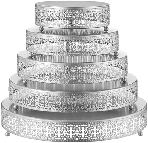 Wenqik 5 Pcs Metal Silver Cake Stand,16/14/12/10/8 In Round Cake Holder by Wenqik