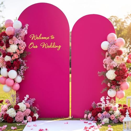 Hot Pink Arch Backdrop Cover 7.2FT 6FT Wedding Arch Covers Spandex Fitted Fabric Backdrop Curtains Double-Layer Wrinkle Free Arch Covers Stretchy Backdrop for Party Baby Shower Birthday Decoration - Image 4