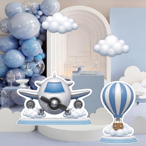 4 Pcs Airplane Party Decoration Large Airplane Cardboard Cutout White Cloud Hot Air Balloon Cardboard Cutout Plane Themed Photo Booth Prop Background for Baby Shower Birthday Party Supplies - Image 4