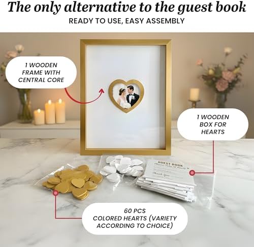 Gold Wedding Guest Book Alternative, Guest Book Wedding Reception, Wedding Guest Book with Wooden Hearts Guest Book Signs for Wedding Anniversary Birthday Party Baby Shower - Image 4
