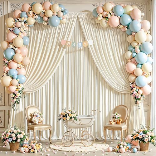 10x10ft Ivory Curtains Backdrop for Wedding Parties Wrinkle Free Ivory Curtains Photo Backdrop Drapes for Photography Birthday Baby Shower Soft Fabric Party Backgournd for Photoshoot 5x10ft, 2 Panels - Image 6