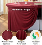 8 Pack Burgundy Round Spandex Tablecloth for 72 inch Table, Stretchy 132inch Fitted 6FT Round Table Cloths Maroon, Wrinkle Free Table Cover with Skirt for Wedding Birthday Christmas Party Banquet - Image 3