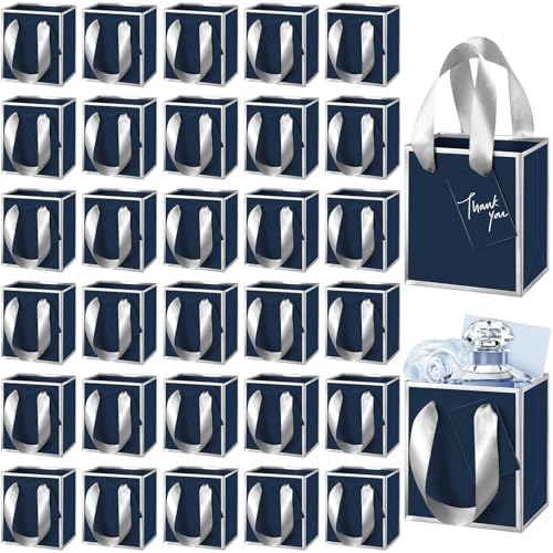 Yeaqee 100 Pcs Mini Paper Gift Bags with Handles Tag, Navy Blue,Silver by Yeaqee