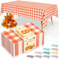 Smiry 8 Packs Gingham Disposable Table Cloth, 54 x 108 Inch Waterproof Plastic Tablecloth, Rectangle Orange and White Checkered Table Covers for Picnic, Birthday, Party by Smiry