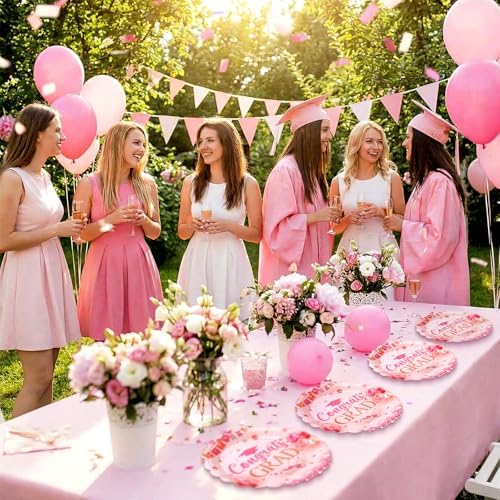 Havawish 100 Pcs Pink Orange Class of 2026 Graduation Party Plates Decorations Pink Orange Paper Plates Disposable Graduation Party Tableware Set for 2026 High School College Congrats Grad Decorations - Image 6
