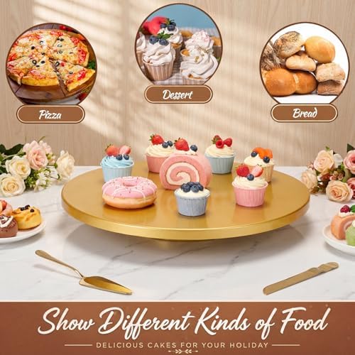 Wenqik 20 Inch Metal Cake Stand with Cake Knife and Spatula, Round Dessert Table Display Stand Metal Dessert Tray Serving Platter for Party, Wedding, Birthday, Baby Shower, Anniversary(Gold) - Image 4