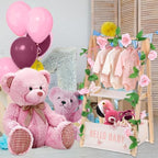 Double Layered Wooden Baby Shower Crate Closet Baby Storage Crate Hamper with Letters Garland and 10 Clothes Hangers Foldable Nursery Storage Crate for Girl Boy Pregnancy Gift - Image 7