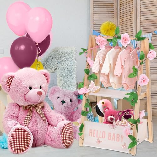 Double Layered Wooden Baby Shower Crate Closet Baby Storage Crate Hamper with Letters Garland and 10 Clothes Hangers Foldable Nursery Storage Crate for Girl Boy Pregnancy Gift - Image 7