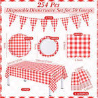Red 254 Pcs Gingham Plates Napkins Party Supplies for 50 - Image 3