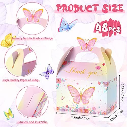 Seajan 48 Pcs Butterfly Boxes Party Favor, Butterfly Candy Treat Goodie Gable Box Pink and Purple Floral Paper Gift Box for Birthday Decorations Baby Shower Wedding Party Supplies - Image 3