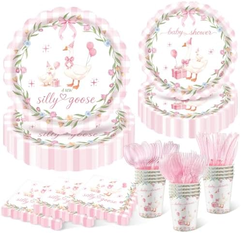 350PCS Pink Silly Goose Baby Shower Decorations for 50 Guests by Yaniio