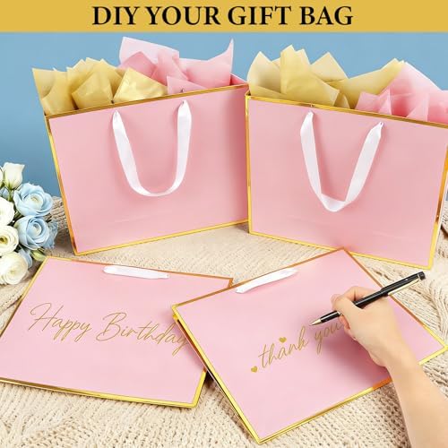 Addblu 24 Pack Pink Large Gift Bags with Handles & 72 Tissue Papers - Image 5