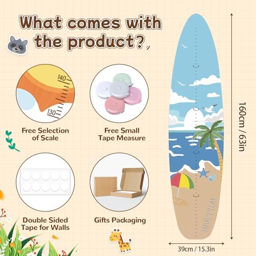 Height Chart Kids,Surfboard Wood Growth Chart,Customized Name Kids Measuring Chart Wall,Kids Growth Chart Ruler,Child Height Measurement Nursery Decor Baby Room - Image 2