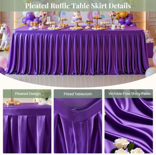 1 Pack Purple Satin Tablecloths Rectangle 6FT, Glitter Spandex Fitted Stretch Table Covers Wrinkle-Free Floor Length Shimmer Table Skirt for Weddings Parties Baby Shower Banquets Vendor Events - Image 2