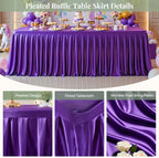 6 Packs Purple Satin Tablecloths Rectangle 6FT, Glitter Spandex Fitted Stretch Table Covers Wrinkle-Free Floor Length Shimmer Table Skirt for Weddings Parties Baby Shower Banquets Vendor Events - Image 2