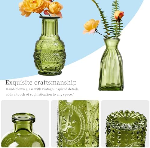 Glass Bud Vases Set of 32 - Green Assorted Small Mini Glass Vases for Flowers, Crystal Vintage Vase Set, Bulk Centerpieces for Table Décor, Wedding, Home and Events (Green, 32 Pcs) - Image 4