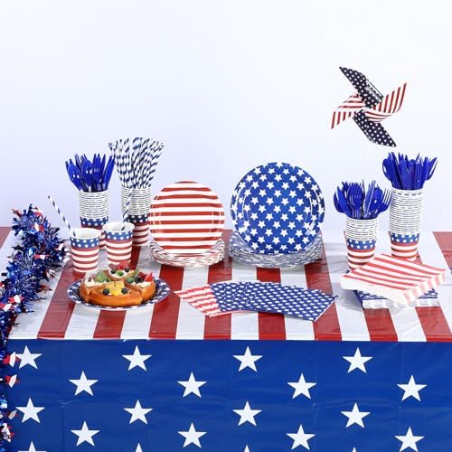 Funnymoom 452 Pcs Patriotic Paper Plates Napkins Cups Set Party Supplies - Image 4