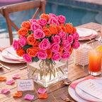 Zeyune 8 Pack 12 Inch Artificial Rose Bouquet, Orange and Hot Pink by Zeyune
