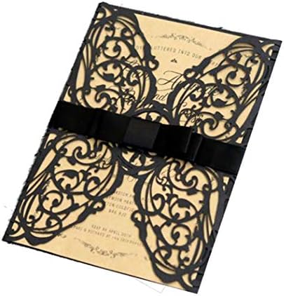 100 Sets 4.9 x 7 ''Laser Cut Wedding Invitations Cards with Ribbon and Envelopes For Birthday Baby Shower Wedding Rehearsal Dinner Invite (Black) by Unknown