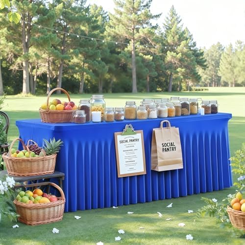 Wish Care 2 Pack Royal Blue Spandex Table Clothes for 6 Foot Rectangle Tables, 6FT Wrinkle Free Fitted Tablecloths Ruffles Design Table Cloth for Party, Banquet, Wedding and Events - Image 5