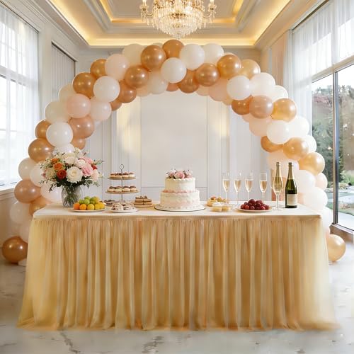 1-Pack Champagne 2-in-1 Tulle Tablecloth for 5-Foot Rectangular Table - Image 5