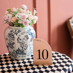Hanna Roberts Minimal Curved Wooden Table Number Sign with Wooden Base | For Wedding Reception, Restaurants, Rehearsal Dinner, Events and Party (Set of 10, 1-10) (Set of 10, 11-20, Pink) - Image 5