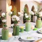12Pcs Vintage Glass Flower Vase, Farmhouse Glass Centerpiece Vases Mason Jars for Weddings, Party Rustic Home Decor Bulk (3 Green Shades: Light, Sage, Olive Green) - Image 3