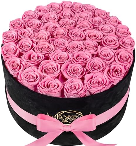 Prifroti 47 Roses in a Luxury Suede Box, Preserved Flowers for Women, Mothers Day Flowers for Mom, Light Pink by Prifroti