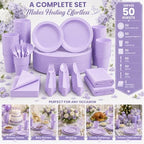 Tinybee 352 Pcs Lilac Plastic Plates, Disposable Dinnerware Set for 50 - Image 5