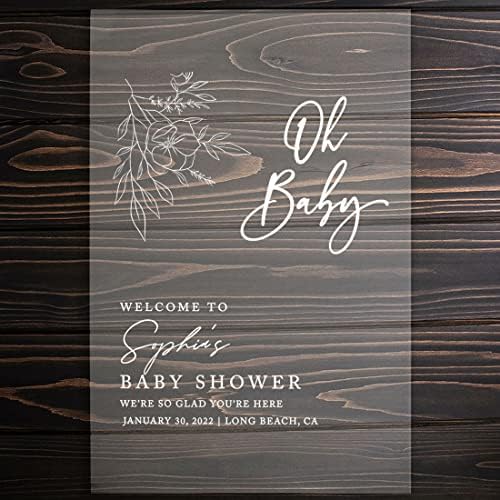 Andaz Press Custom Large Oh Baby Welcome Sign, 16" x 24", Minimal Floral Personalized Acrylic Sign, Gender-Neutral for Baby Sprinkle, Fall Shower Decorations - Image 2