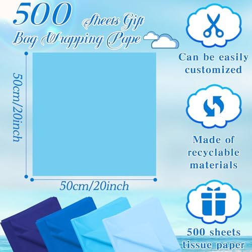 500 Sheets Blue Tissue Paper Bulk 20 x 20 Inch for Rosh Hashanah Gifts - Image 2