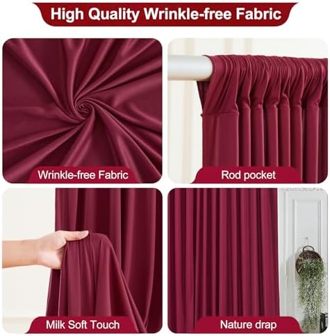 24x10FT Burgundy Backdrop Curtains for Wedding Parties, Wrinkle Free Polyester Photography Backdrop Drapes for Wedding Baby Shower Birthday Parties Stage Background Stand Decorations 4x10ft,6 Panels - Image 2