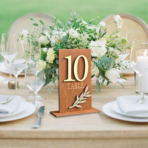 Wedding Table Numbers 1-20, Green Leaf Wooden Table Number Signs with Base - Image 5