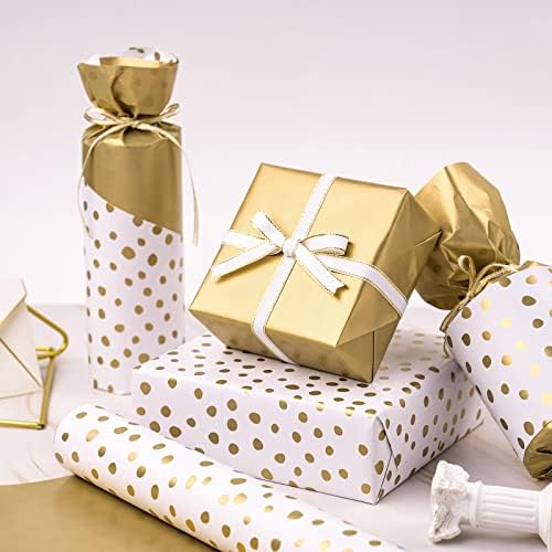 WRAPAHOLIC Jumbo Reversible Wrapping Paper - 30 Inch x 100 Feet Jumbo Roll - Gold Print and Delicate Polka Dots Design for Birthday, Christmas, Wedding, Baby Shower - Image 4
