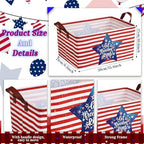CHENGU 6 Pack 4th of July Storage Baskets Collapsible Patriotic Bins for Gifts 250th Independence Day Red Blue White Large Gnomes Basket Foldable American Flag Box with Handle for Party Bedroom Home - Image 3