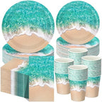 Funnymoom 250 Pcs Beach Ocean Waves Paper Plates Napkins and Cups Serves 50 by Funnymoom