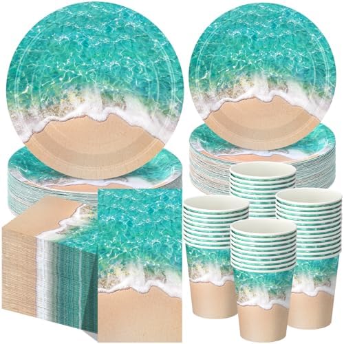 Funnymoom 250 Pcs Beach Ocean Waves Paper Plates Napkins and Cups Serves 50 by Funnymoom